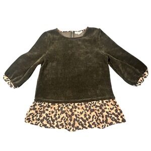 NWOT THML Women's Small Forest Green and Leopard Corduroy Top